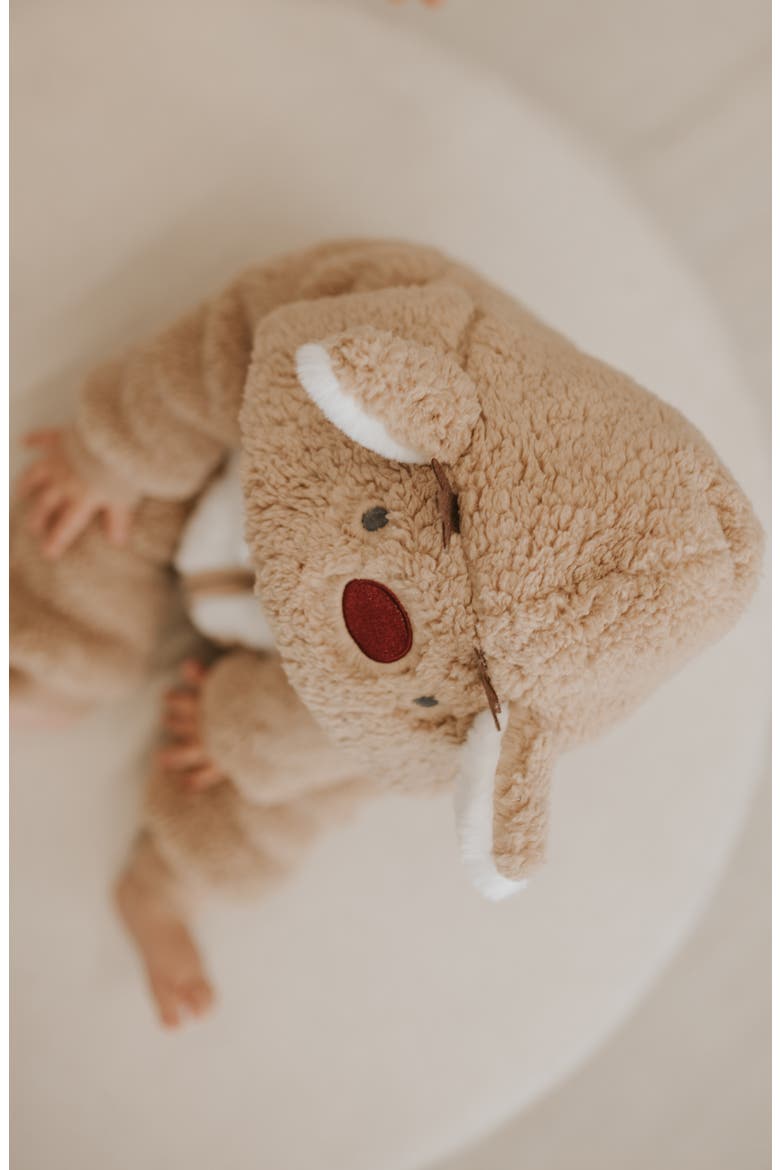 Reindeer Hooded Fleece Jumpsuit, Alternate, color, SAND