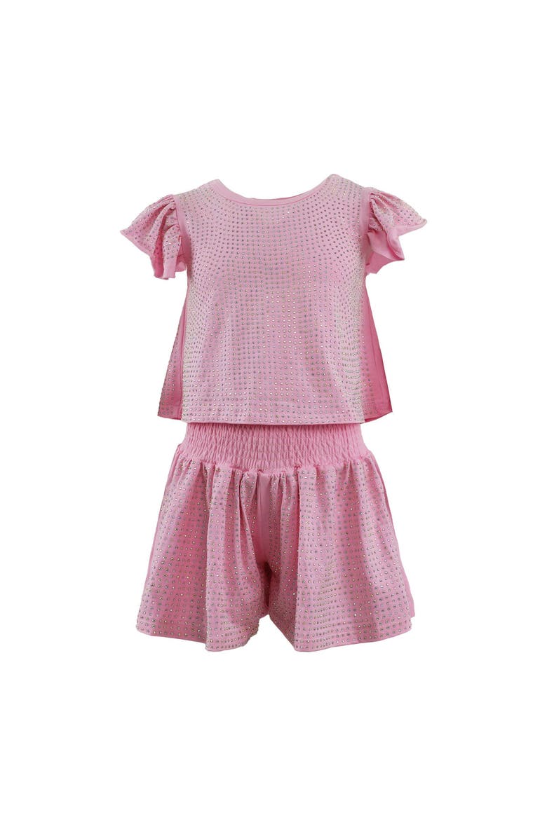 Lola + The Boys Crystal Ruffle Short Set, Main, color, Pink