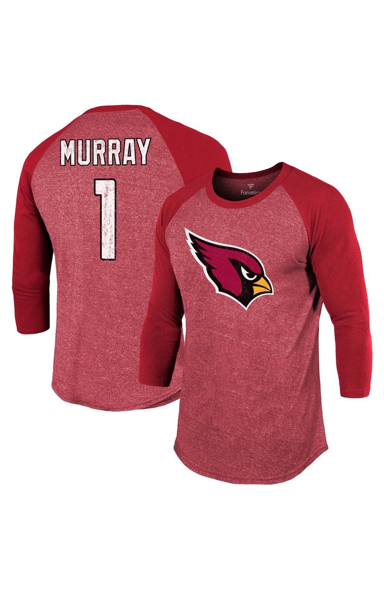 Majestic Threads Men's Majestic Threads Kyler Murray Cardinal Arizona Cardinals Team Player Name & Number Tri-Blend Raglan 3/4-Sleeve T-Shirt, Alternate, color, 