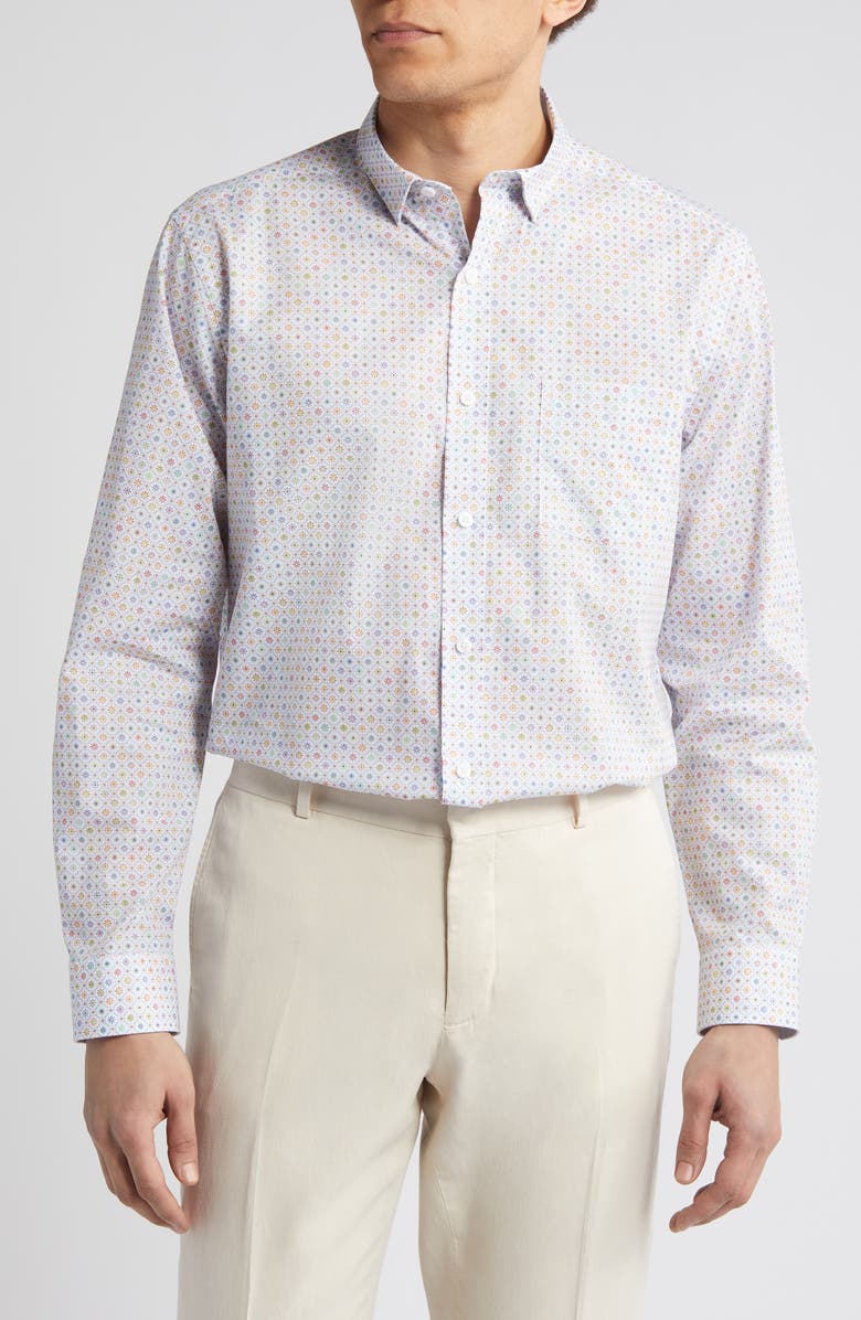 Johnston & Murphy Floral Cotton Button-Up Shirt, Main, color, 