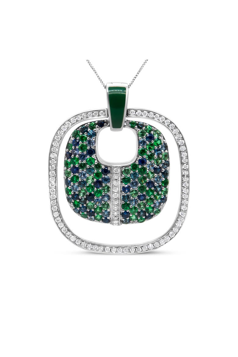 Silver Pendant Diamond Sapphire Tsavorite Pendant Necklace, Main, color, White
