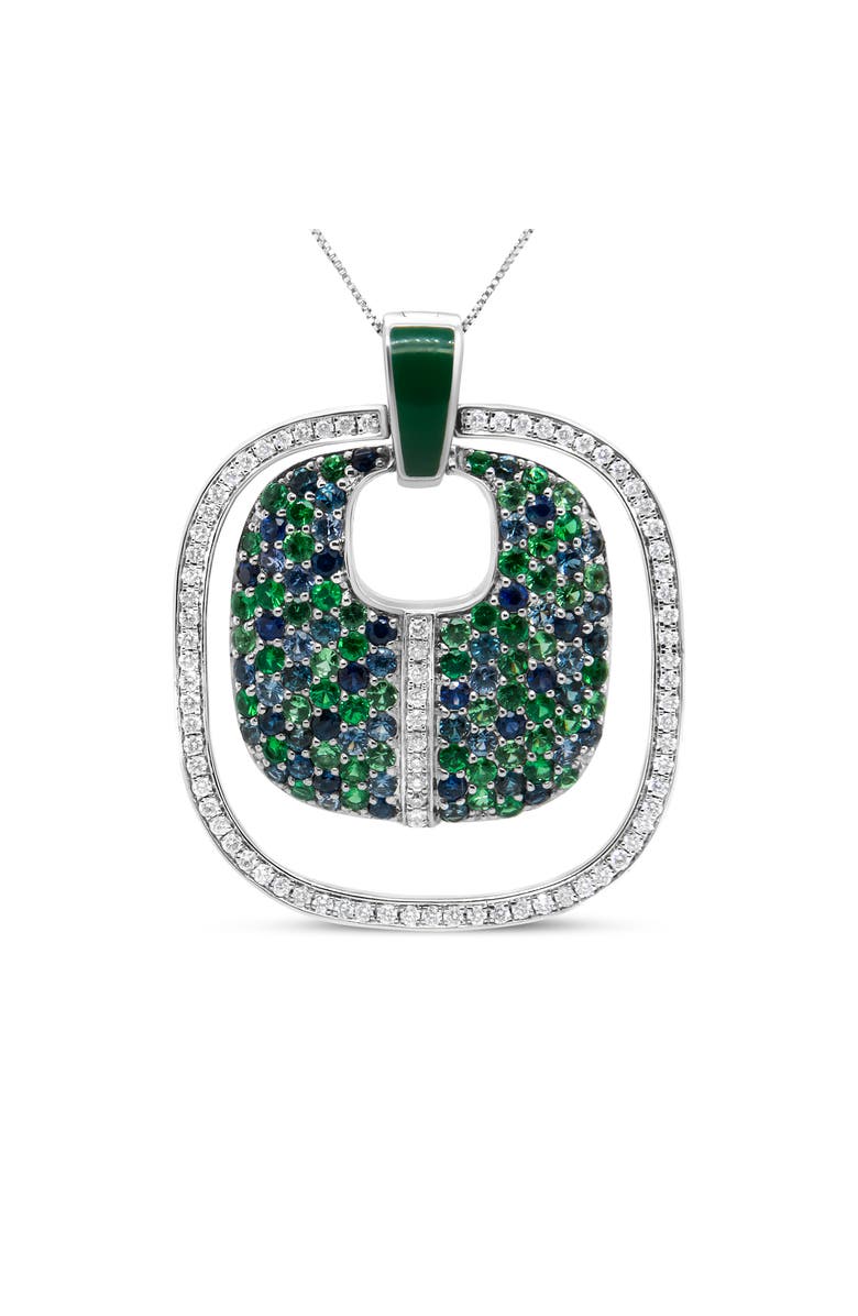 Haus of Brilliance Silver Pendant Diamond Sapphire Tsavorite Pendant Necklace, Main, color, White