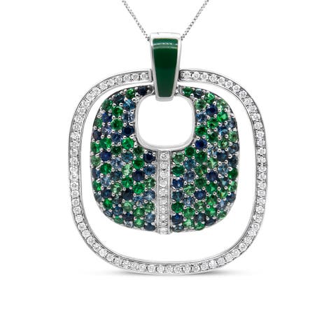 Silver Pendant Diamond Sapphire Tsavorite Pendant Necklace