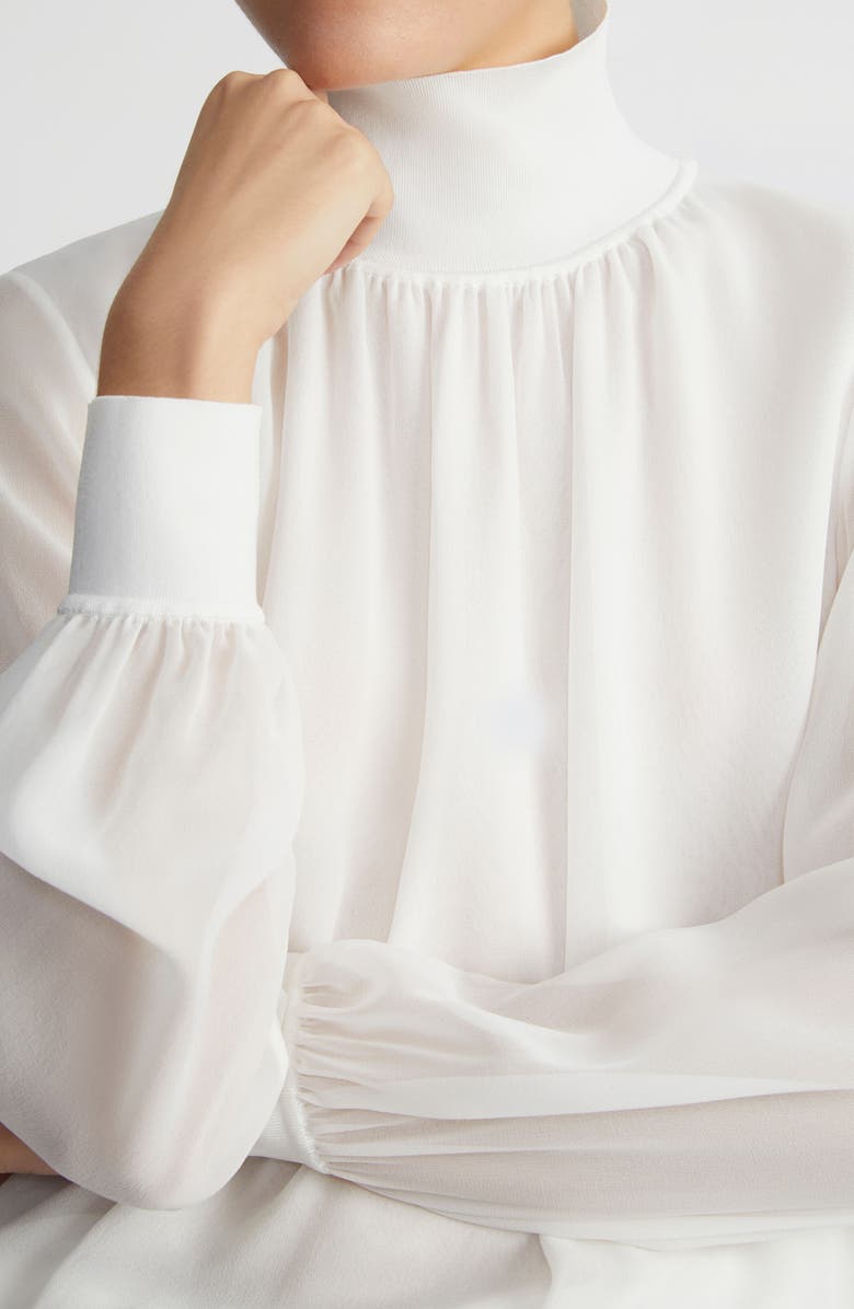 Lafayette 148 New York Mixed Media Silk Turtleneck Top, Alternate, color, Cloud