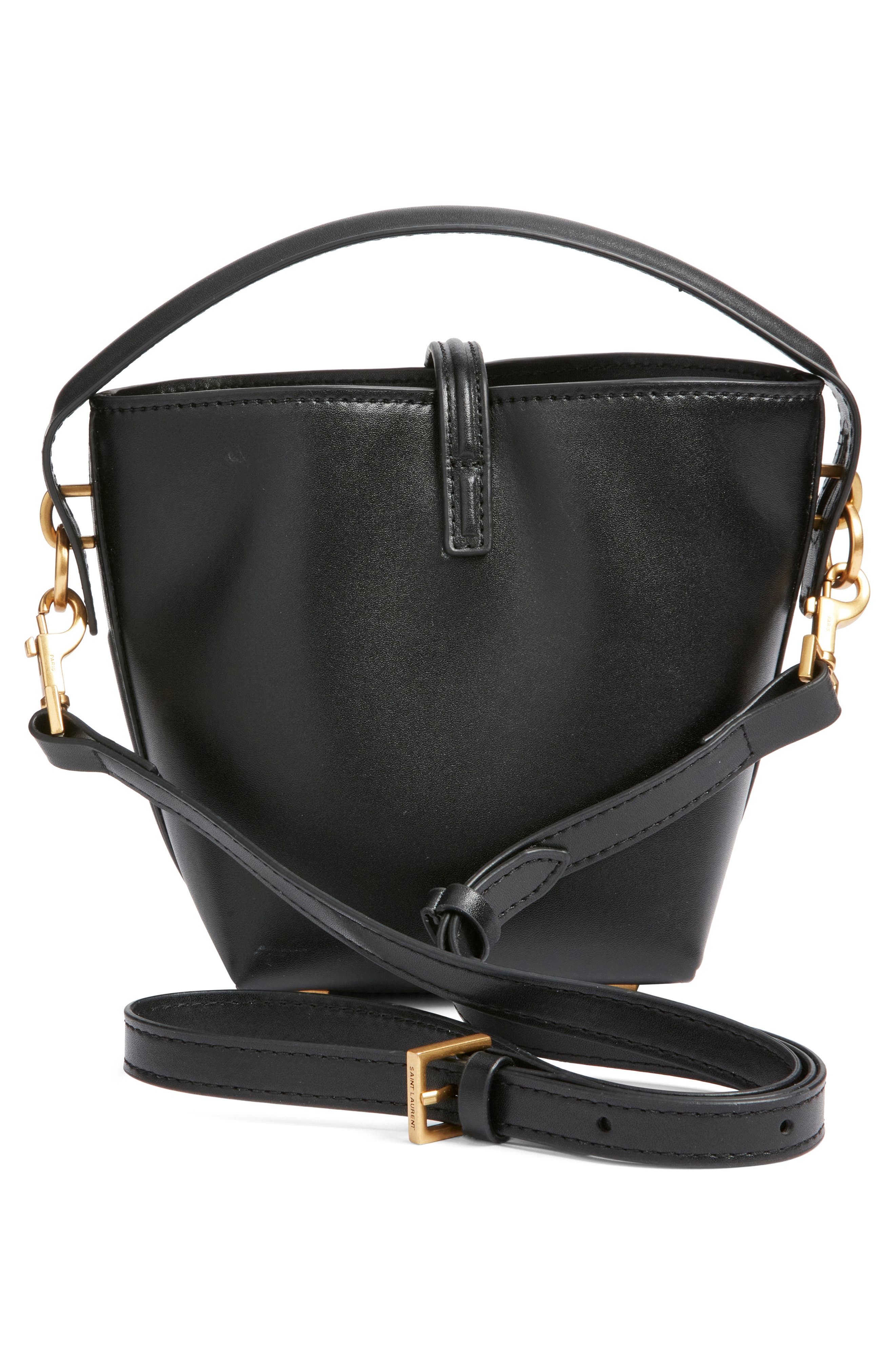 Saint Laurent Micro Le 37 Leather Bucket Bag, Alternate, color, Noir