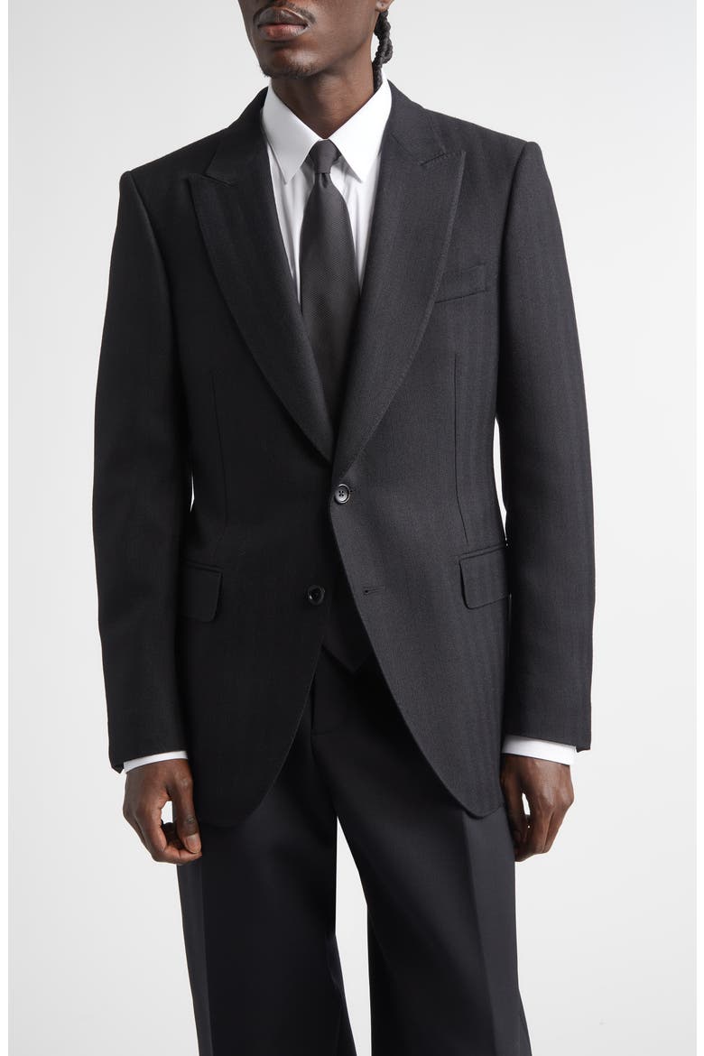 Shelton Wool Herringbone Sport Coat, Main, color, BLACK