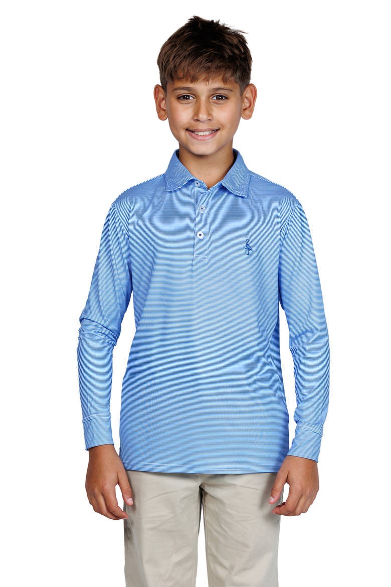 Kids' Stripe Print Long Sleeve Performance Polo, Main, color, BLUE