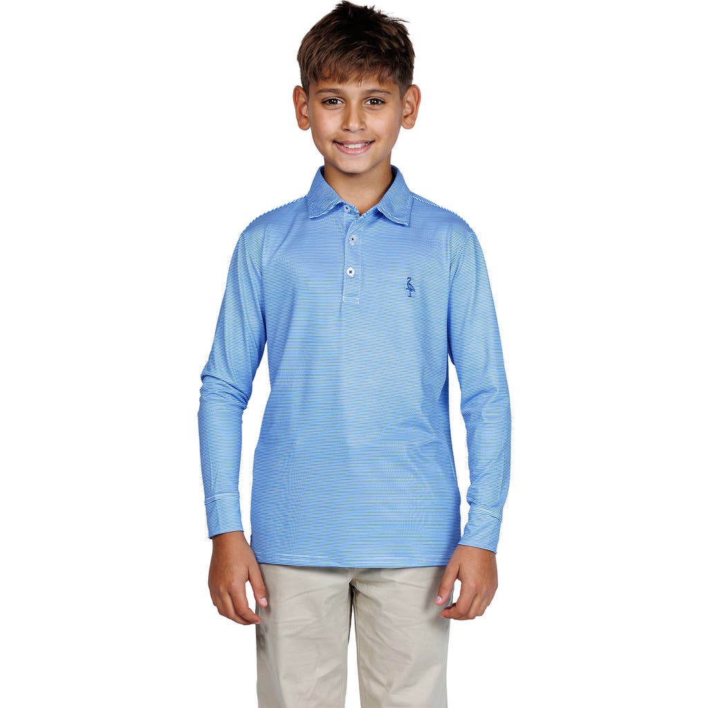Tailorbyrd Kids' Stripe Print Long Sleeve Performance Polo In Blue