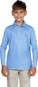 TailorByrd Kids' Stripe Print Long Sleeve Performance Polo