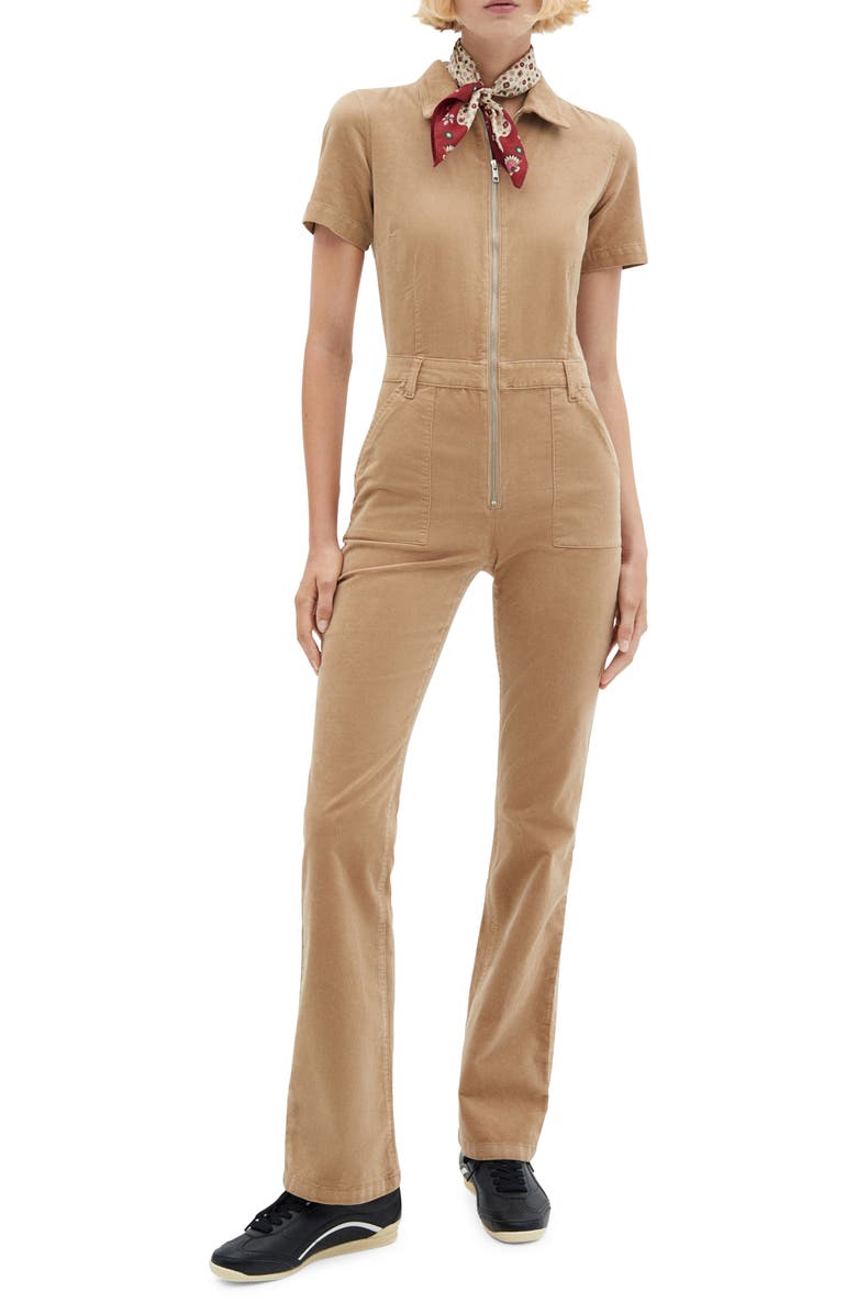 MANGO Stretch Corduroy Zip Jumpsuit, Main, color,