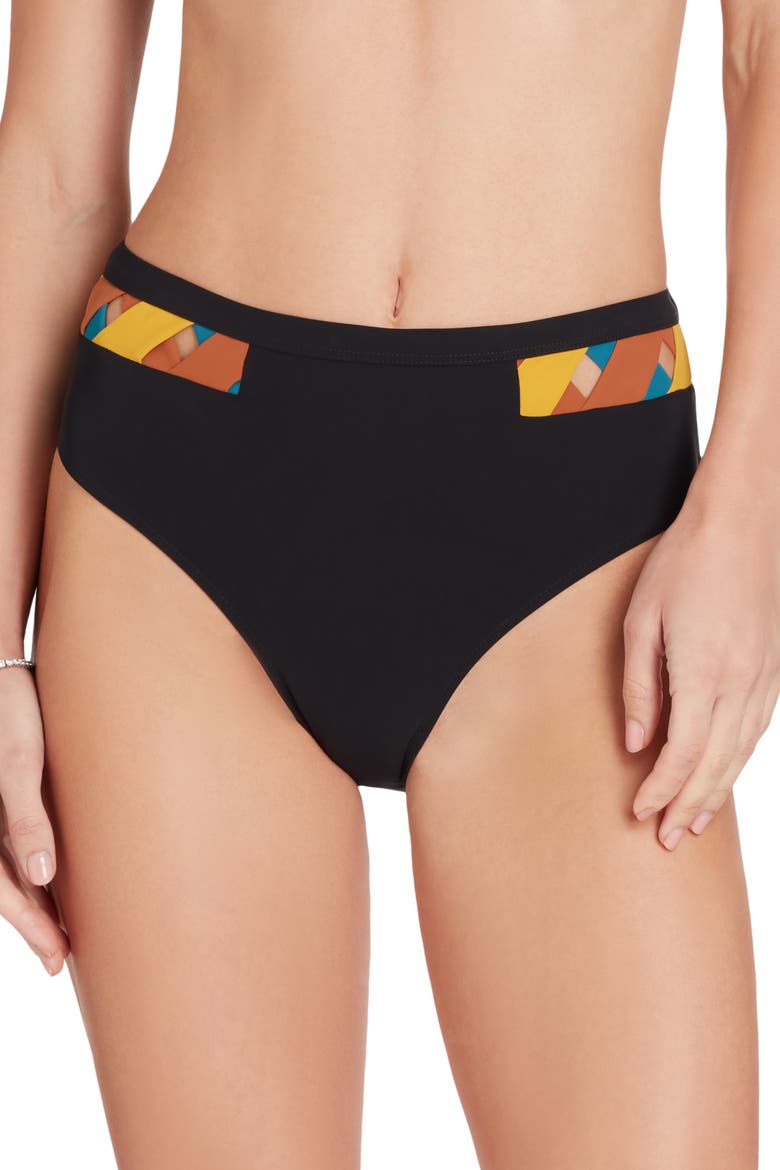Martinique High Waist Bikini Bottom, Alternate, color, Black