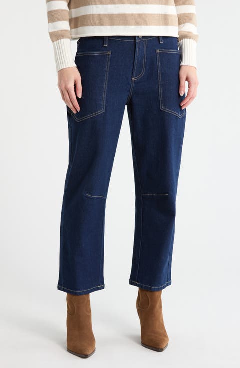 Patch Pocket Crop Barrel Leg Jeans