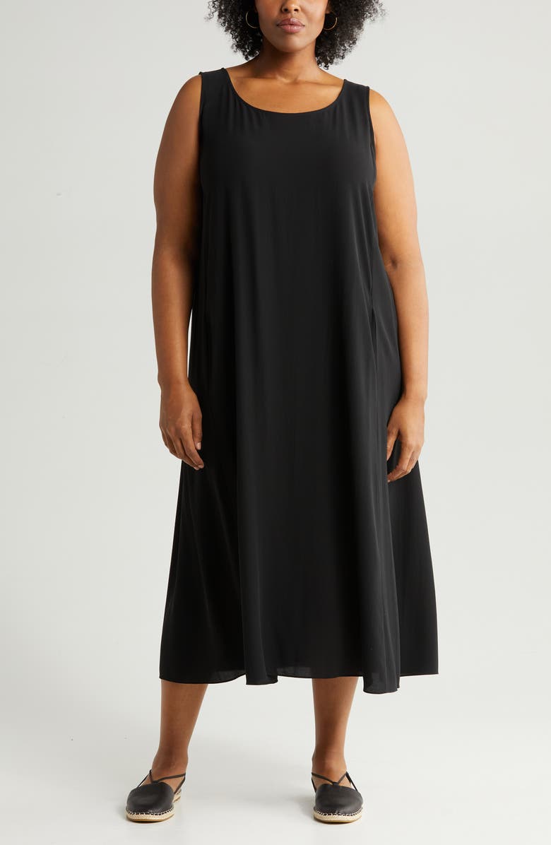 Eileen Fisher Scoop Neck Silk Midi Dress, Alternate, color,