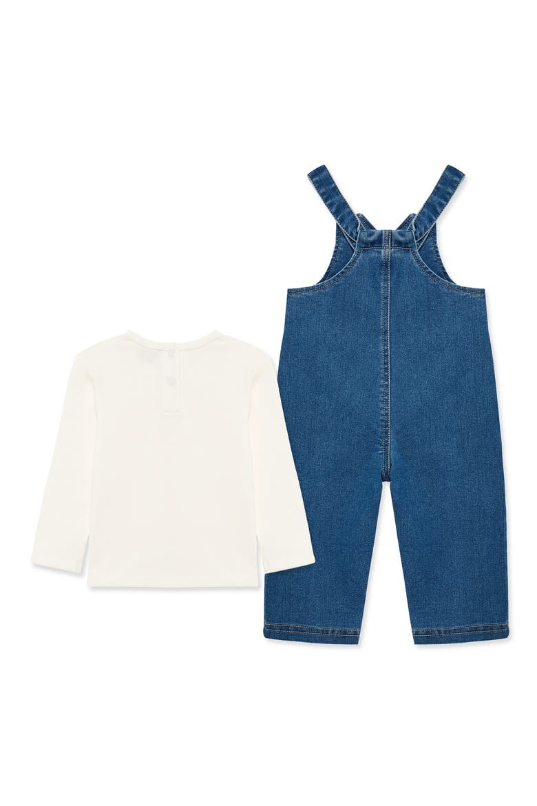 Kids' Long Sleeve Ribbed Tee & Denim Overall Set, Alternate, color, MED STONE