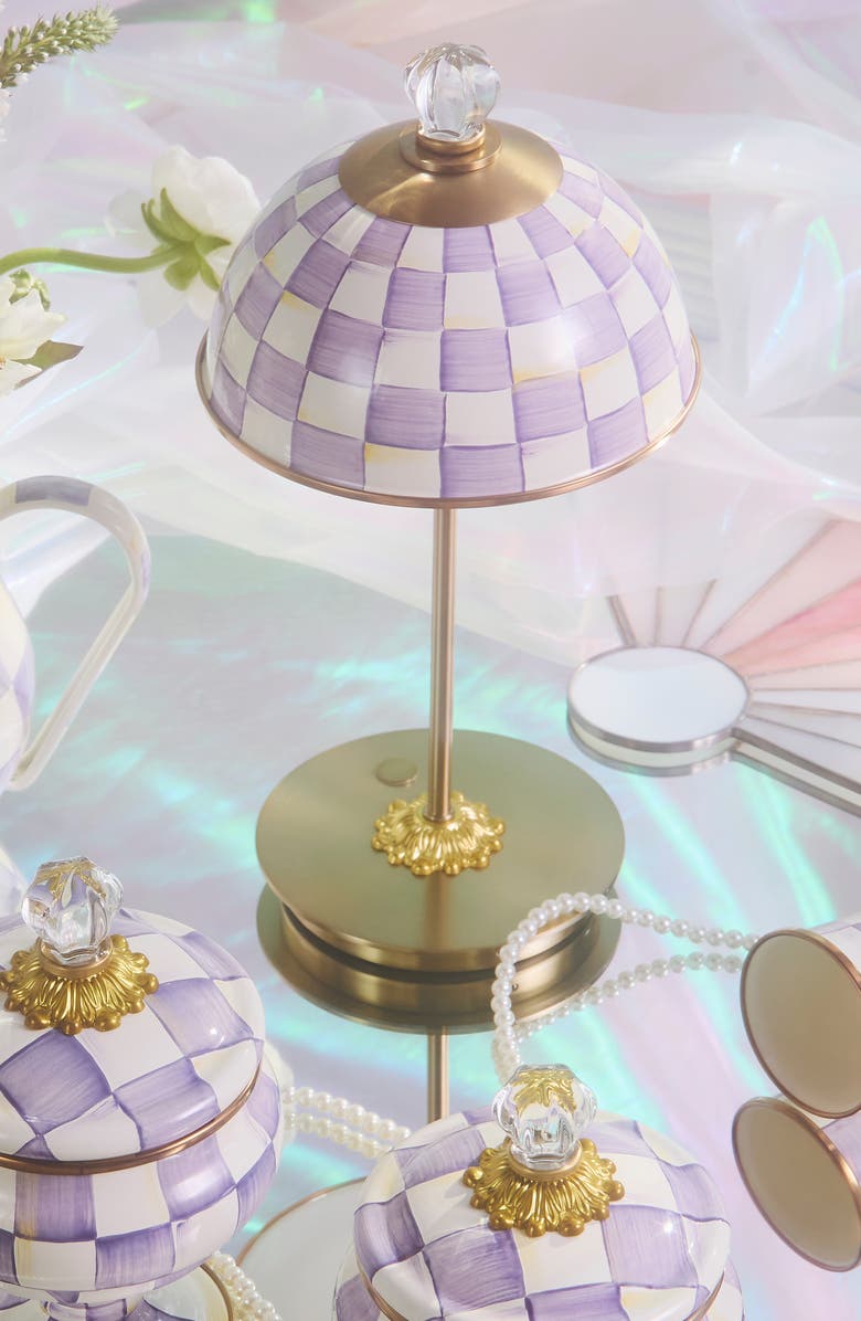 MACKENZIE CHILDS Violet Check LED Rechargeable Dome Table Lamp, Alternate, color, Violet