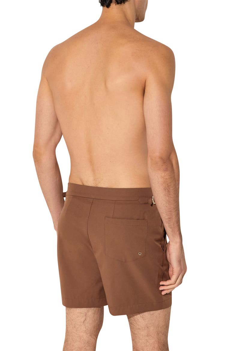 Sun Solid Side Adjuster Swim Trunks, Alternate, color, MAHOGANY BROWN
