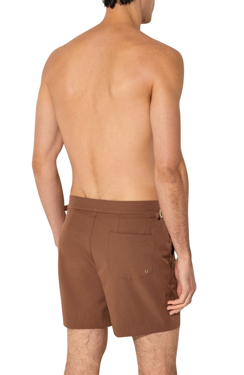 Reiss Sun Solid Side Adjuster Swim Trunks, Alternate, color, Mahogany Brown