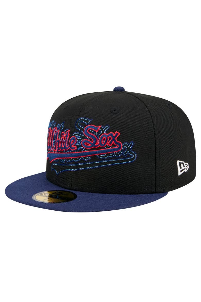 Men's New Era Black Chicago White Sox Shadow Stitch 59FIFTY Fitted Hat, Main, color, Black