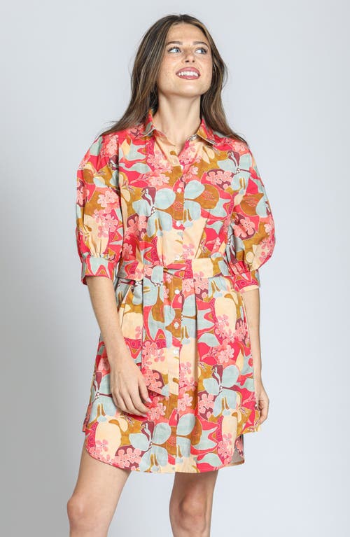 Apny Print Cotton Belted Shirtdress In Coral/pink Multi