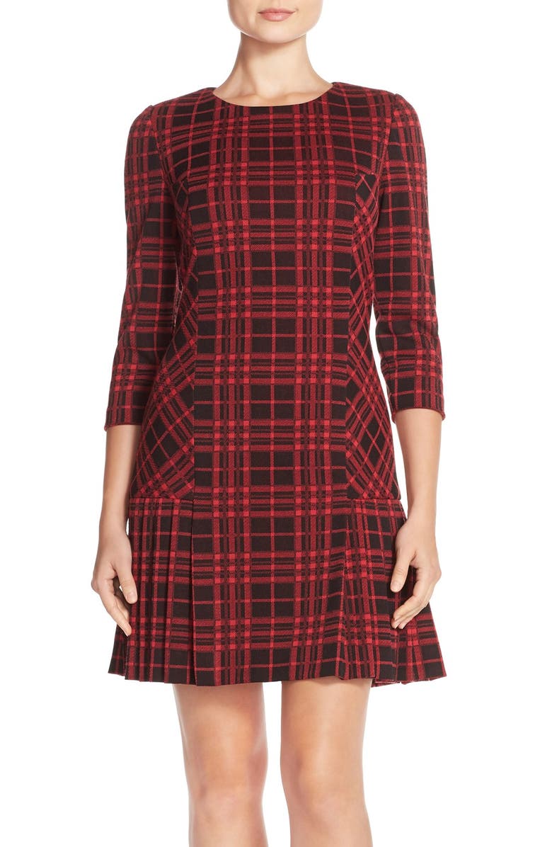 Tahari Pleat Plaid Jacquard A-Line Dress, Main, color, 
