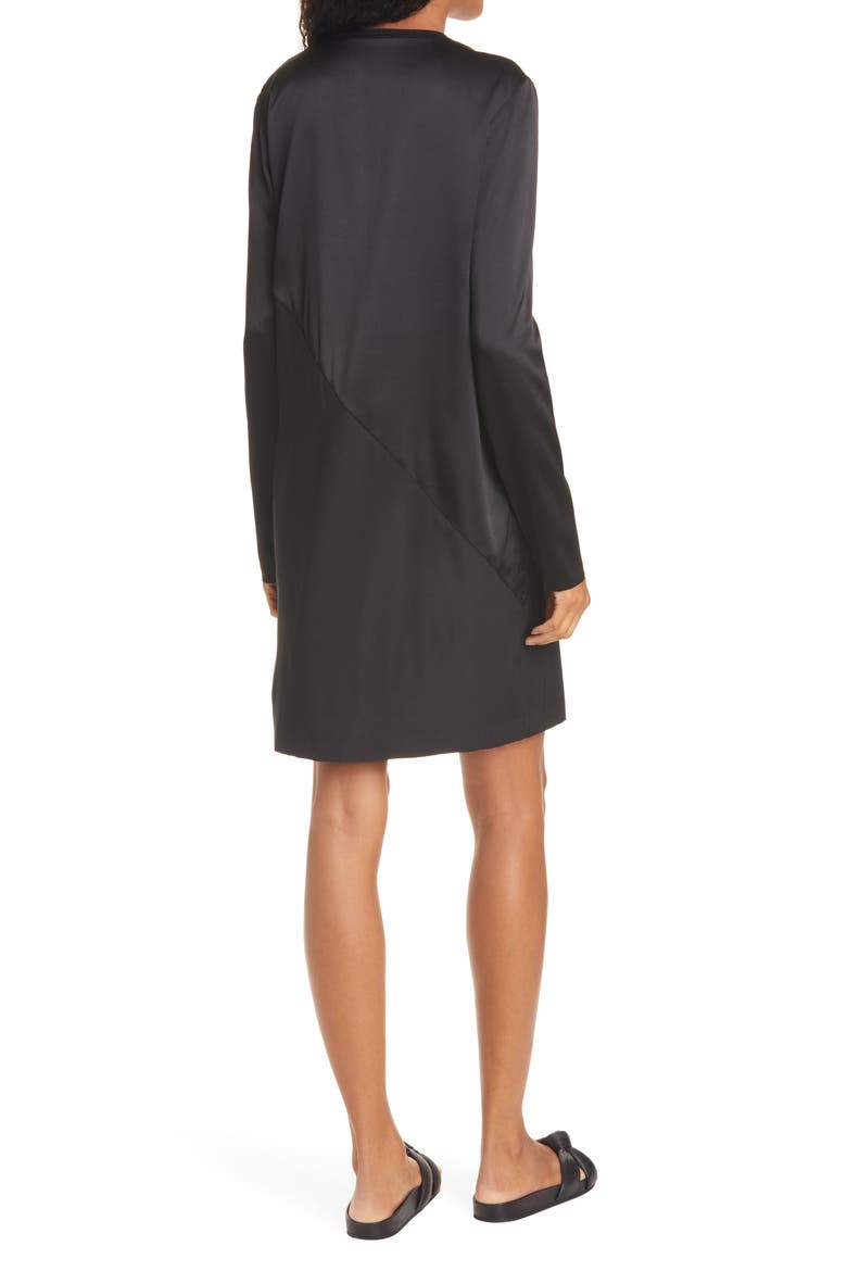 Long Sleeve Stretch Silk Minidress, Alternate, color, BLACK