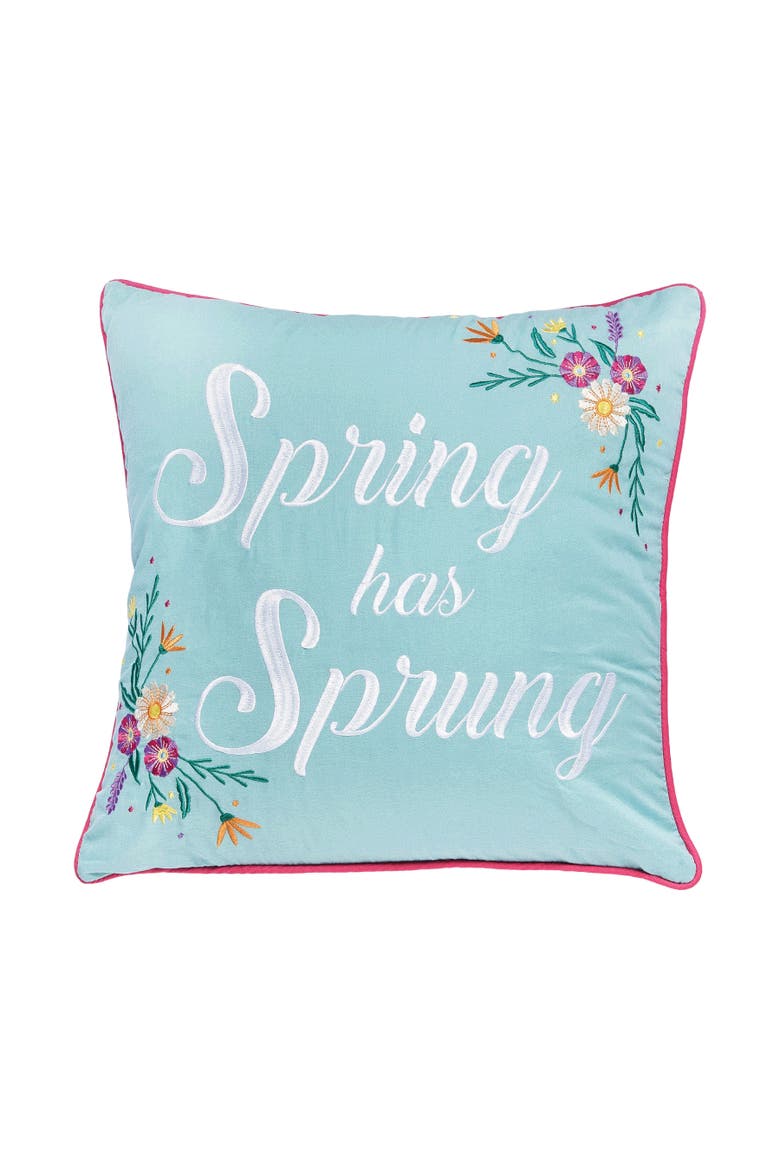 "Spring Has Sprung" Flowers Cotton Blend Accent Throw Pillow 18" x 18", Main, color, Blue