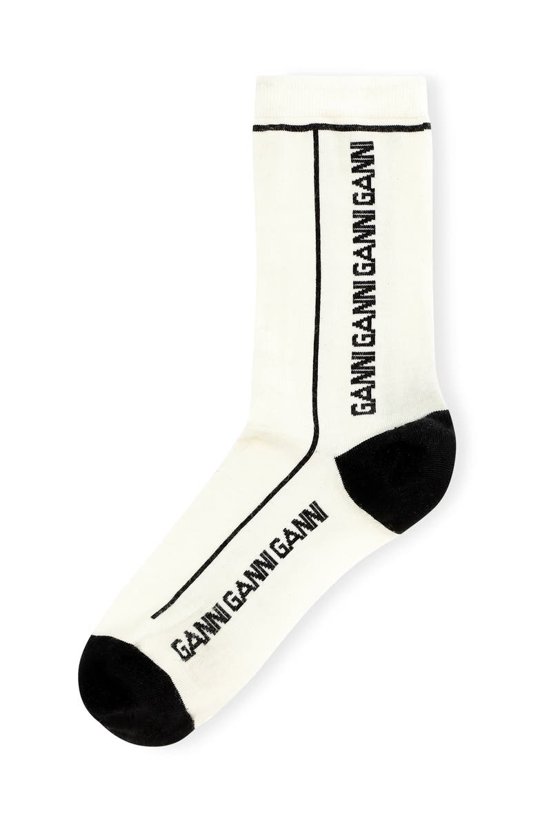 Ganni Logo Merino Wool Blend Crew Socks, Main, color,