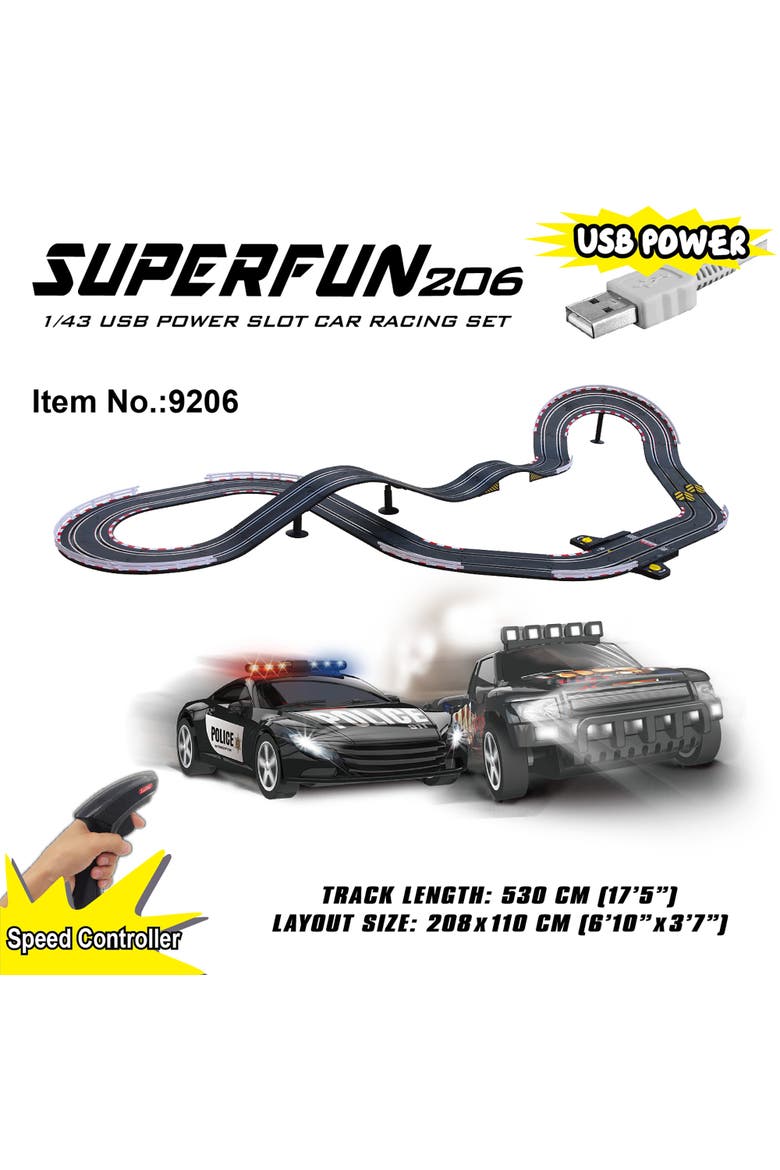 Superfun 206 1/43 Usb Power Slot Car Racing Set, Size 82"X43", Alternate, color, Multicolored