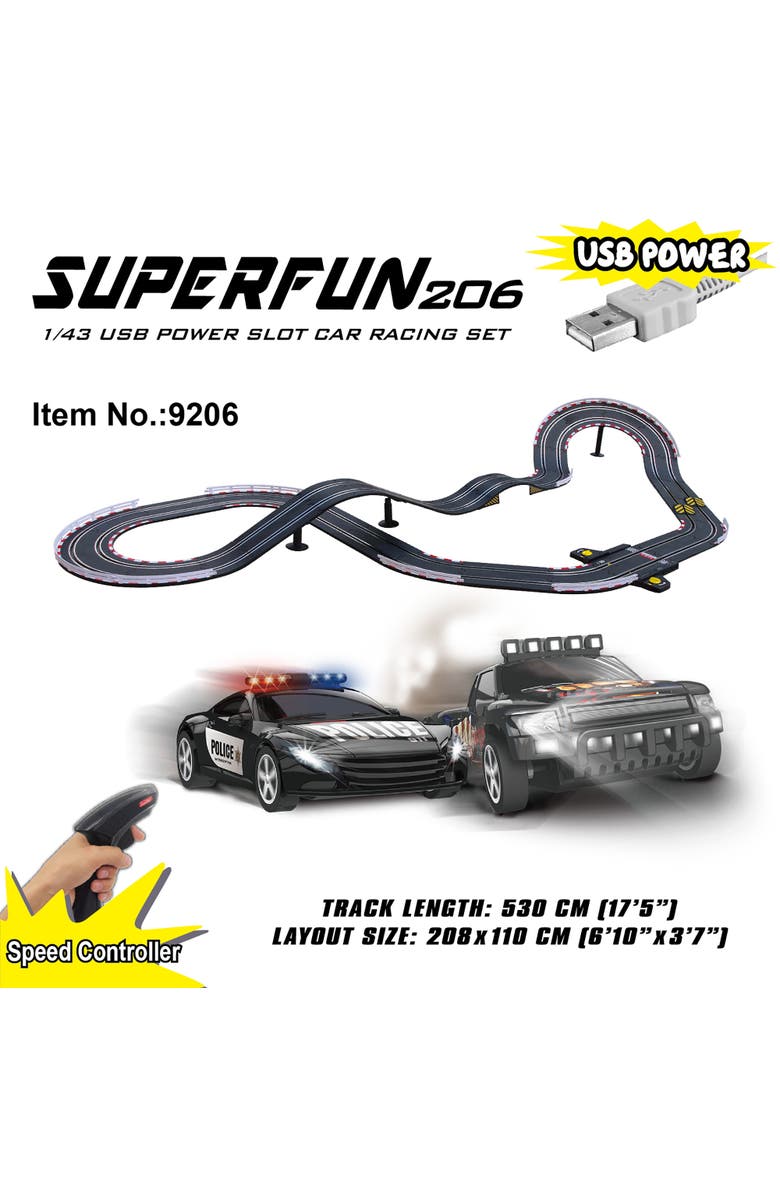 Joysway Superfun 206 1/43 Usb Power Slot Car Racing Set, Size 82"X43", Alternate, color, Multicolored