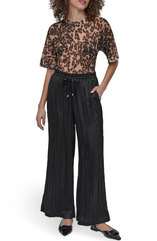 Dkny Crushed Drawstring Wide Leg Pants In Black