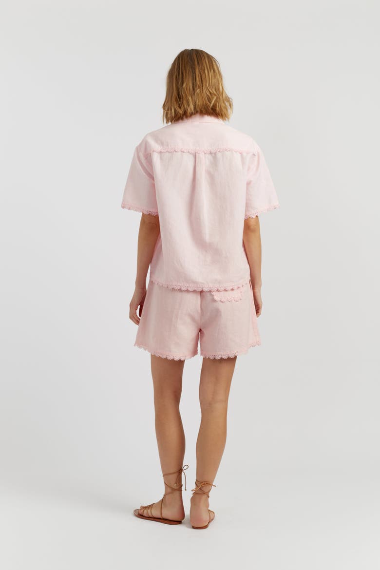 Sienna Linen-Blend Scallop Edge Shirt, Alternate, color, Light Pink