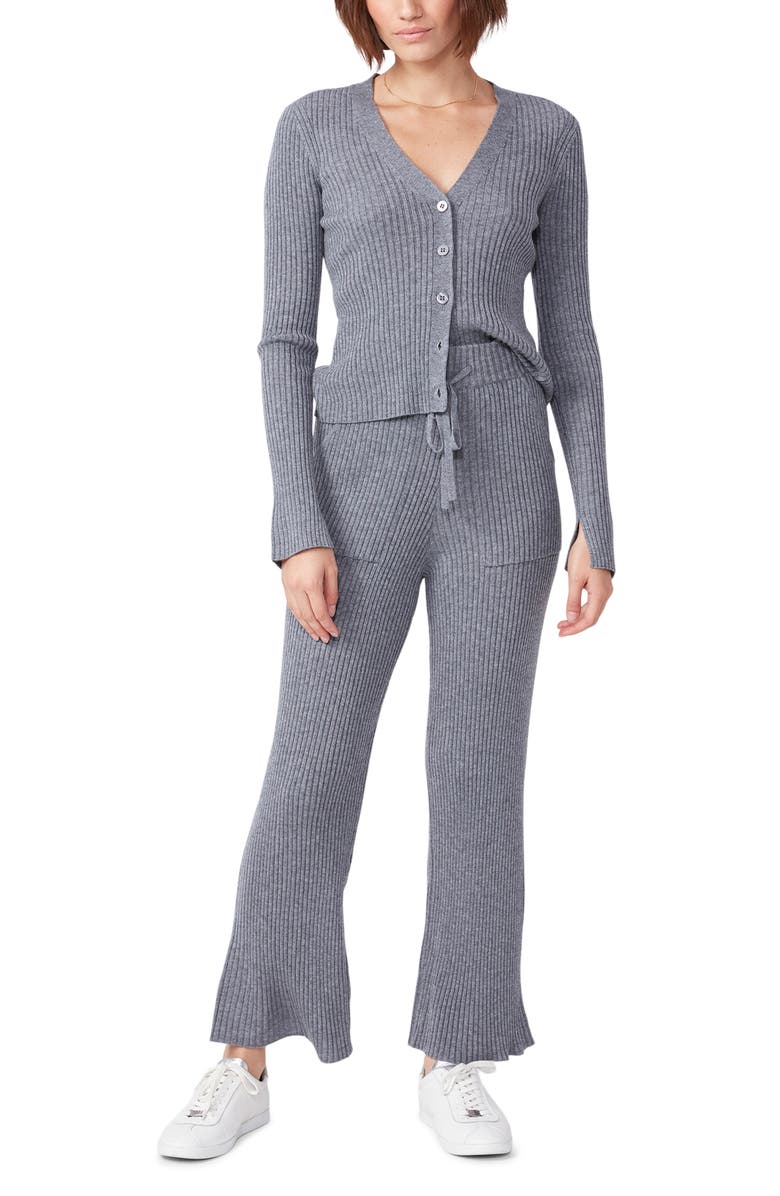 PAIGE Olivine Rib Knit Flare Leg Sweatpants, Alternate, color, Heather Grey