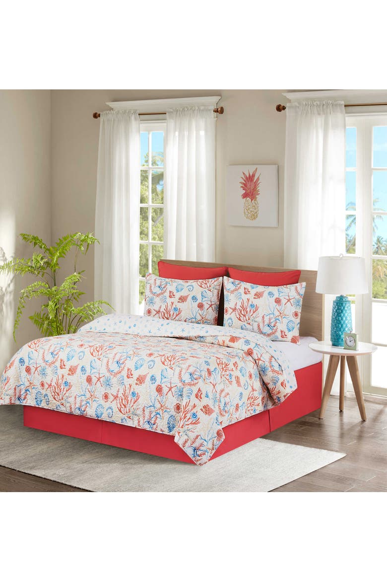 Shelly Shores Coastal Beach Cotton Quilt Set  - Reversible and Machine Washable, Alternate, color, White