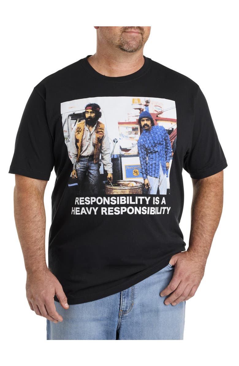 True Nation by DXL Big & Tall Cheech and Chong Responsibility Graphic Tee, Main, color, Black
