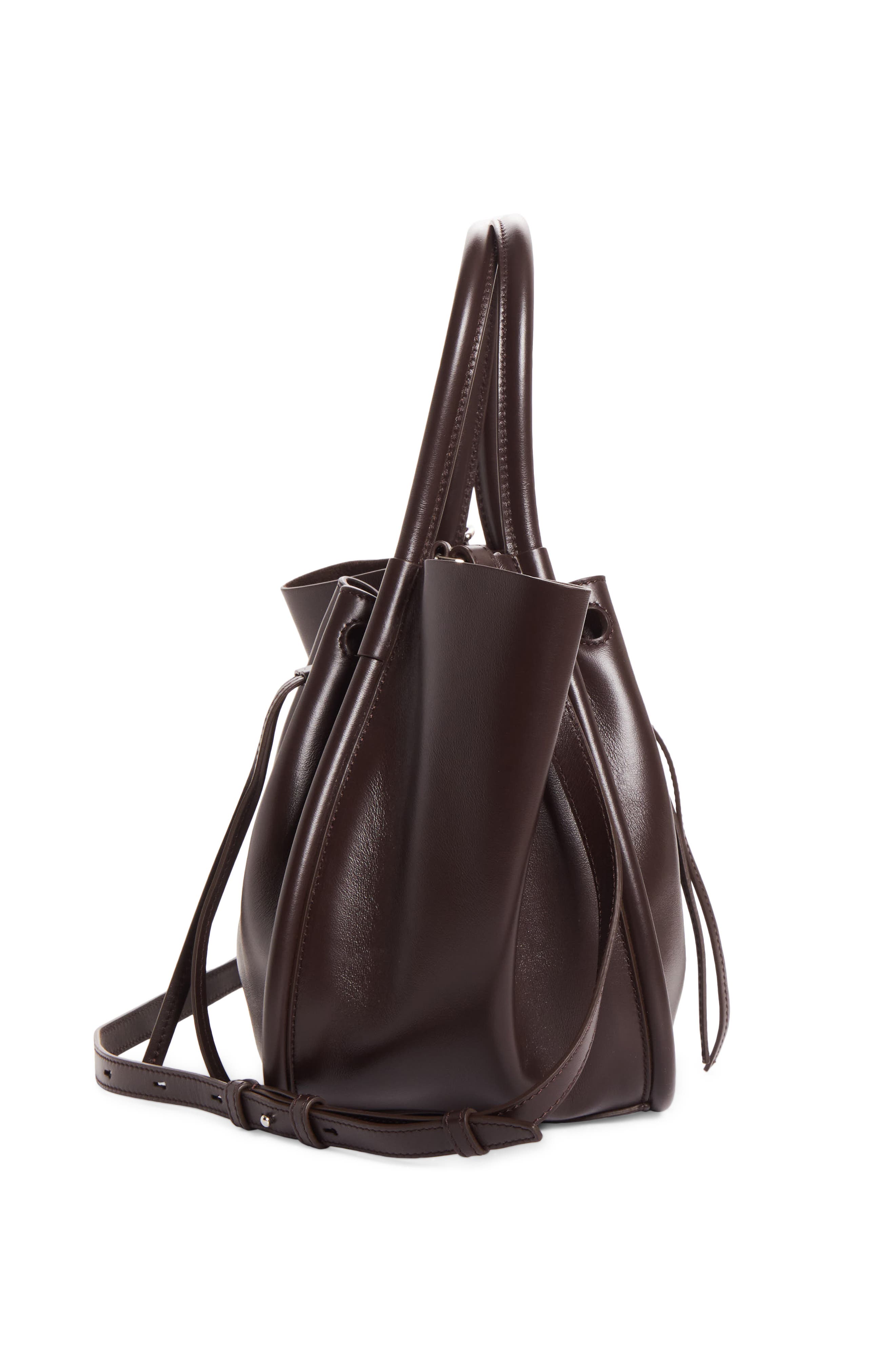 Small Ruched Leather Tote, Alternate, color, ESPRESSO