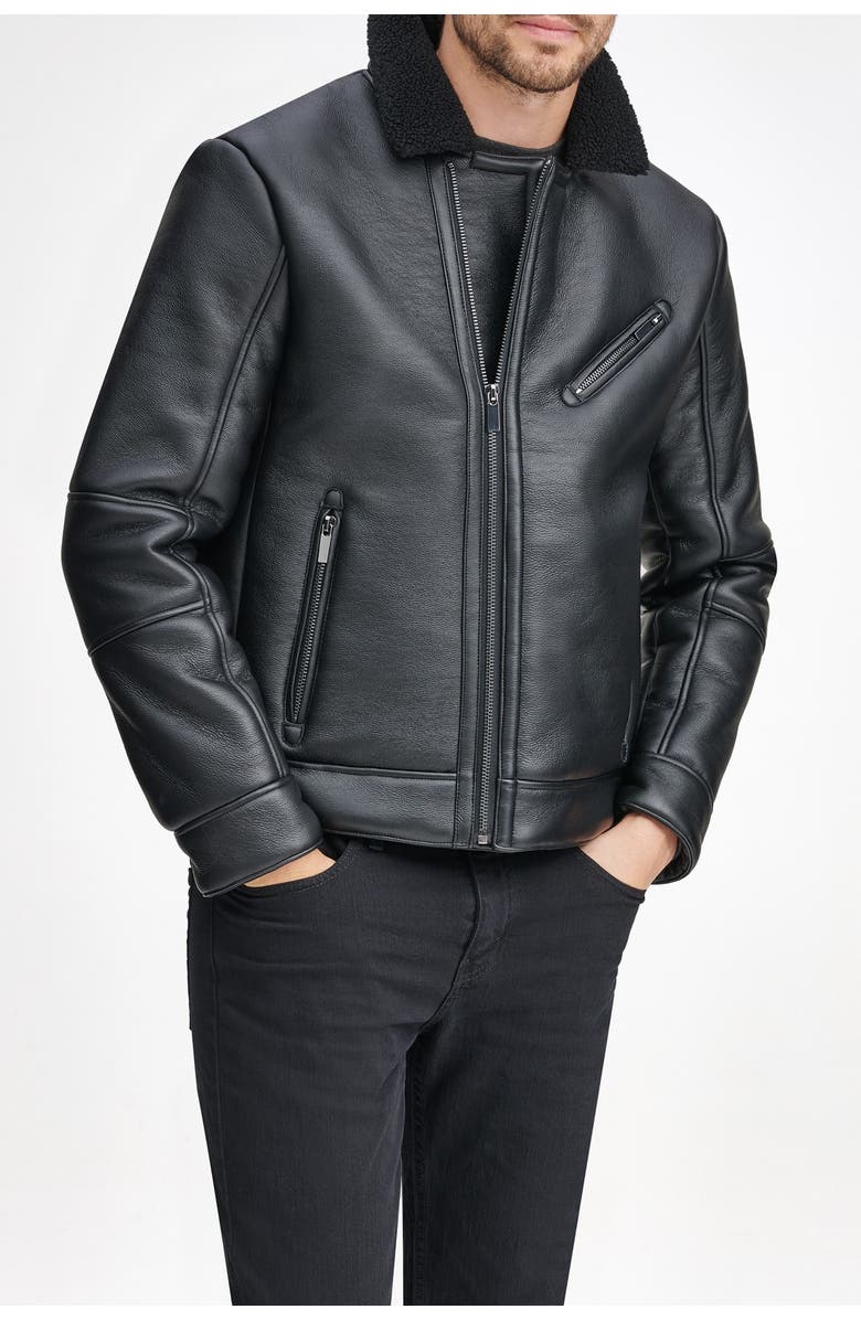 Marc New York Maxton Faux Leather & Faux Shearling Collar Moto Jacket, Alternate, color,