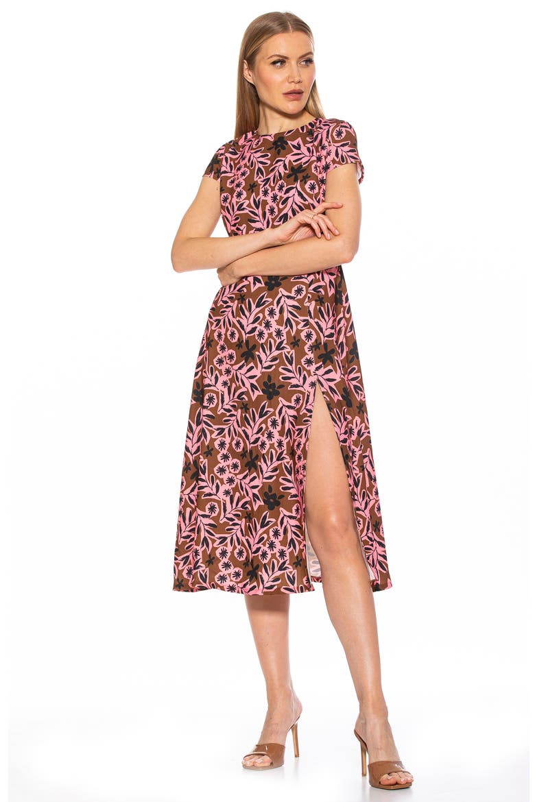 Lily Thigh Slit Midi Dress, Alternate, color, BROWN FLORAL