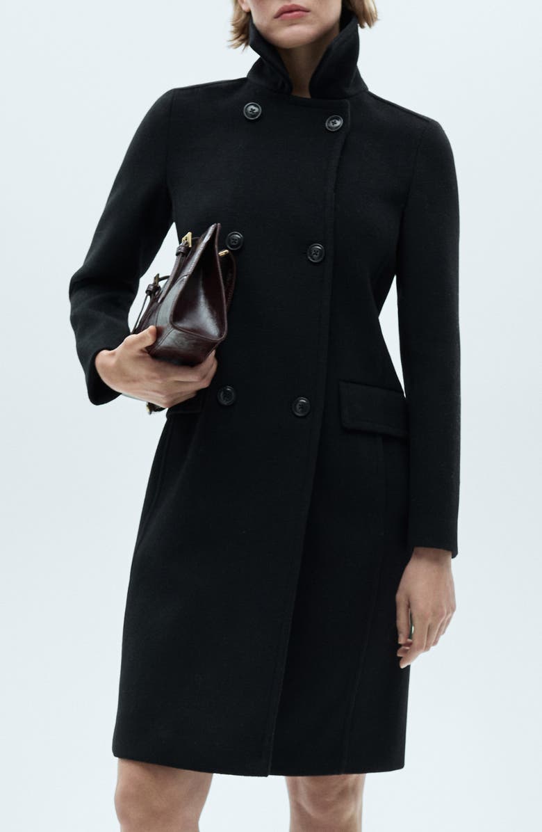 MANGO Double-Breasted Wool Blend Coat, Main, color,