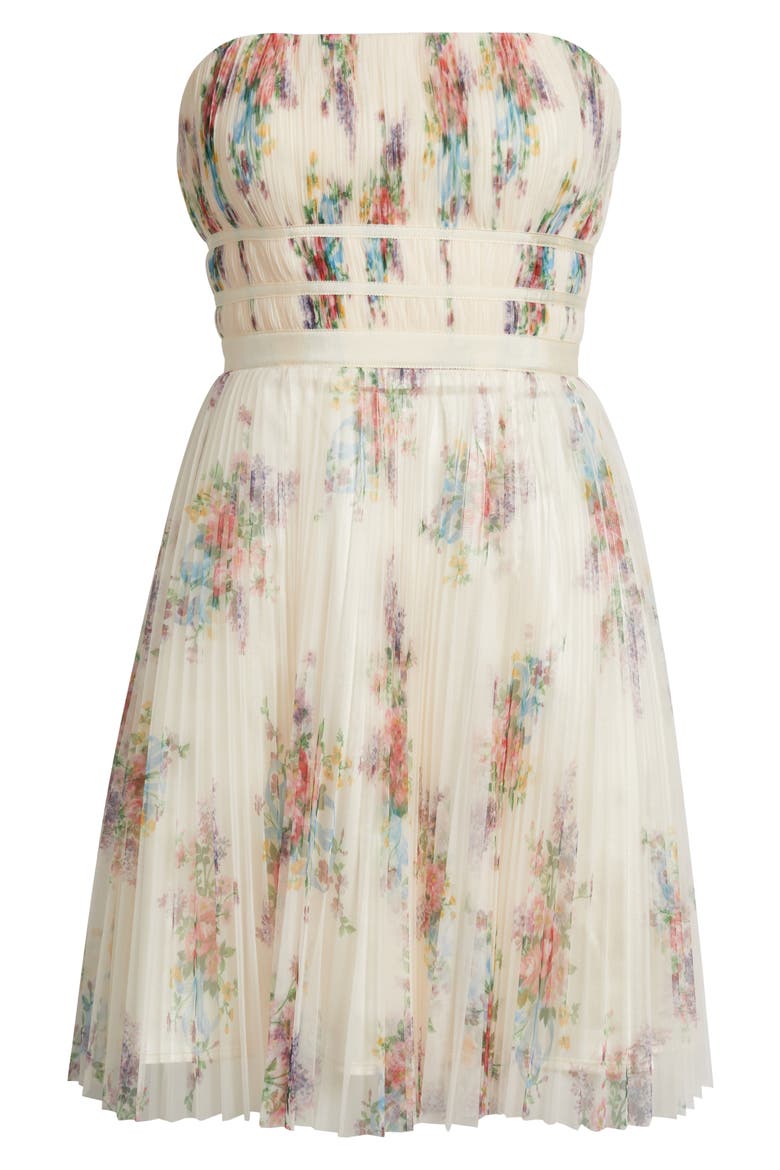 Calais Pleated Strapless Cocktail Minidress, Alternate, color, IVORY FLORAL