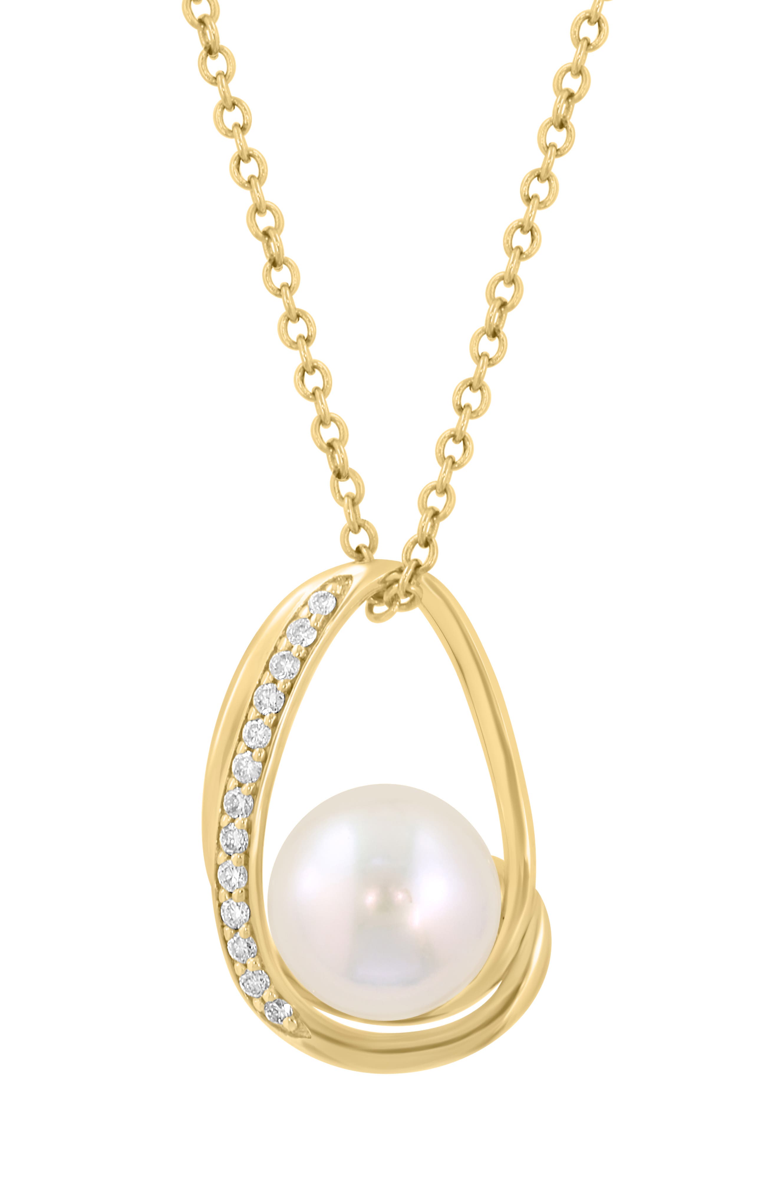 Freshwater Pearl & Diamond Pendant Necklace