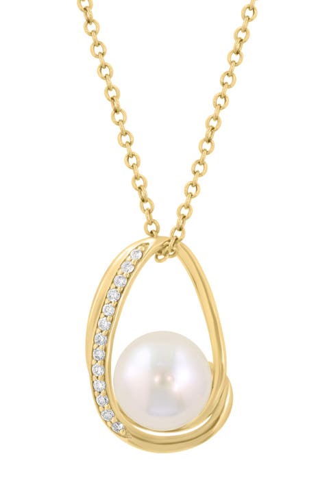 Freshwater Pearl & Diamond Pendant Necklace