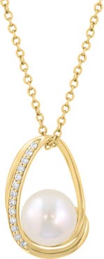 EFFY Freshwater Pearl & Diamond Pendant Necklace