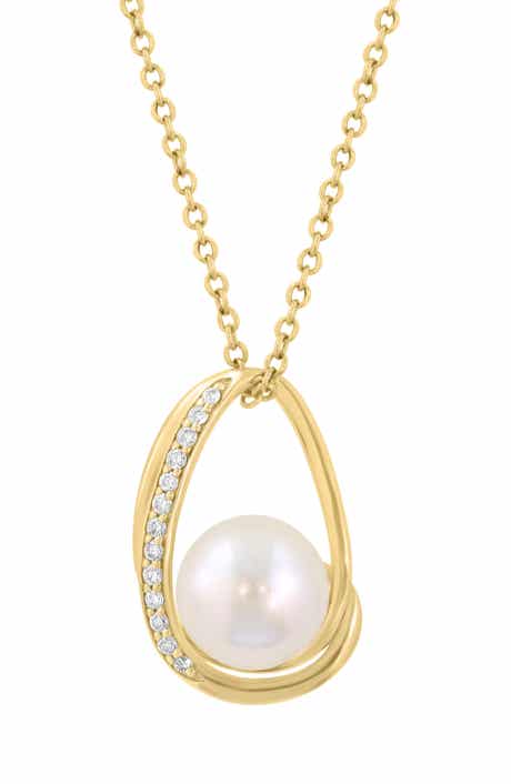 Freshwater Pearl & Diamond Pendant Necklace