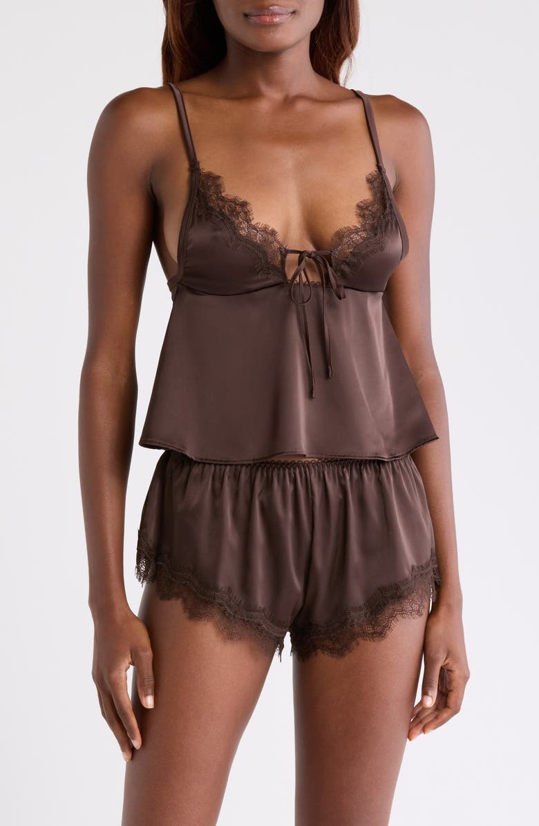 Kat The Label Sorrento Lace Trim Satin Camisole, Main, color, 