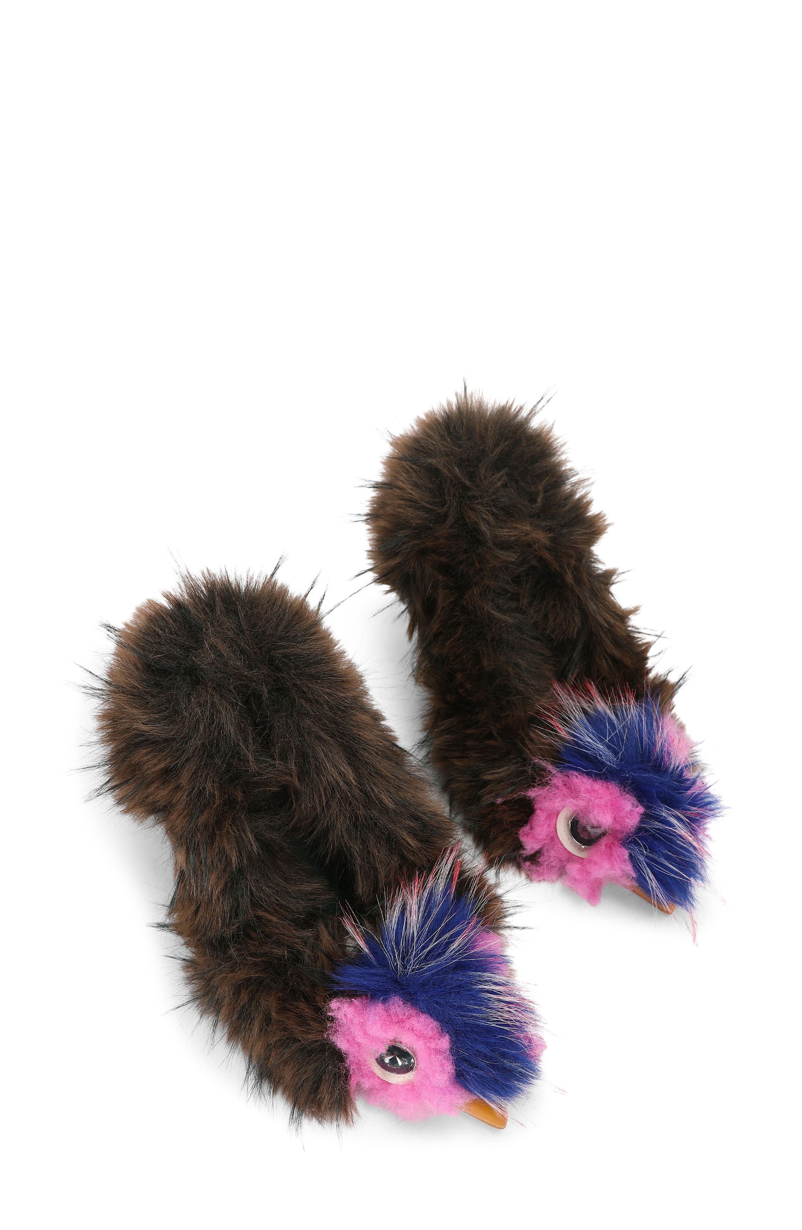 Mascot Faux Fur Pointed Toe Pump, Alternate, color, OPEN BROWN