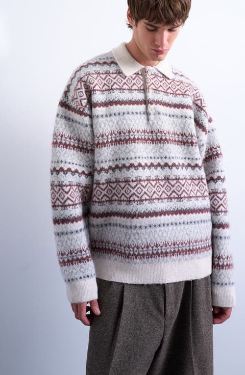 Fair Isle Stripe Long Sleeve Polo