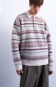 Topman Fair Isle Stripe Long Sleeve Polo