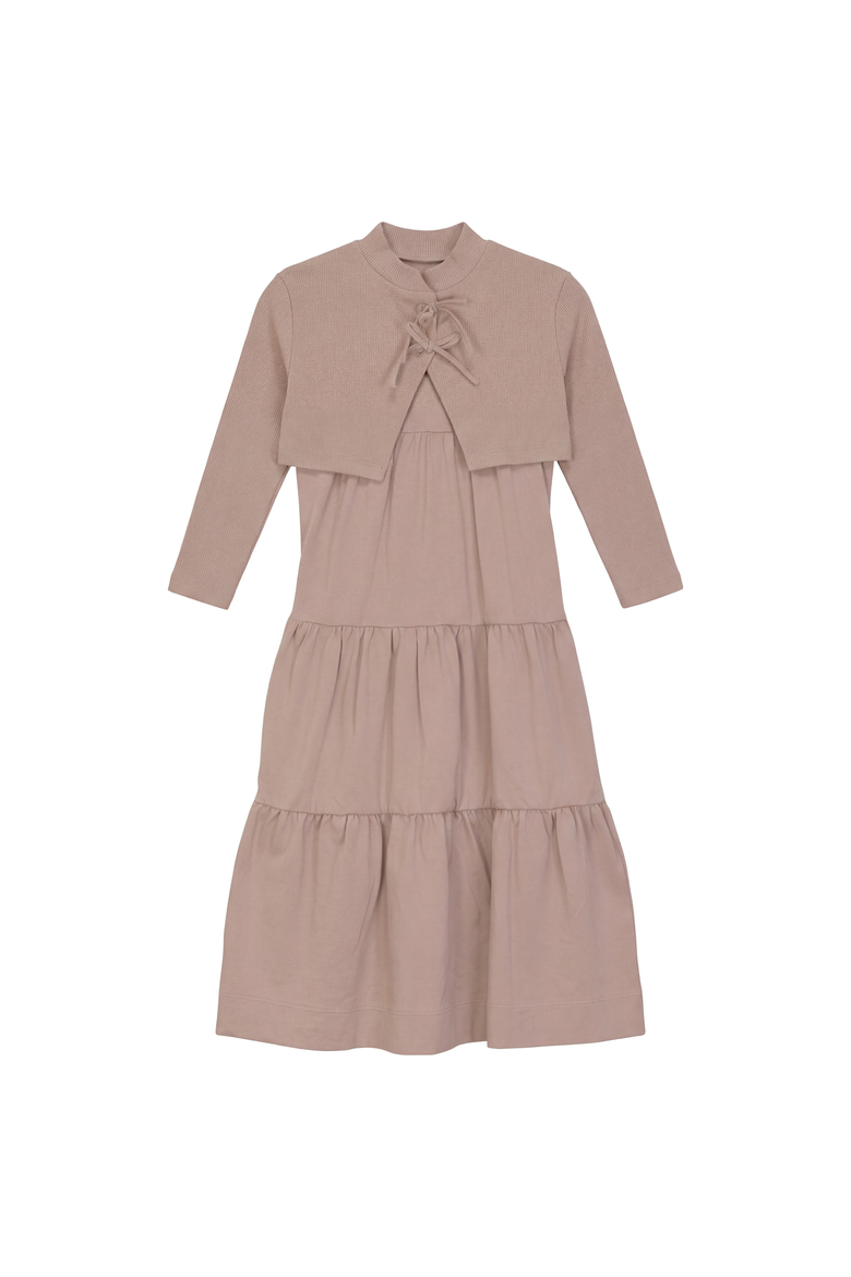 Jumper Scallop Neck Cardigan & Tiered Dress Set, Main, color, Pink