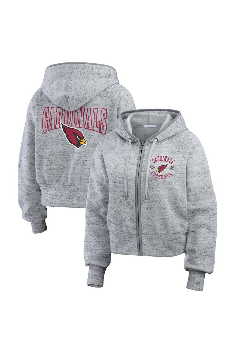 Women's WEAR by Erin Andrews  Heather Gray Arizona Cardinals Speckled Fleece Cropped Full-Zip Hoodie, Main, color, Heather Gray