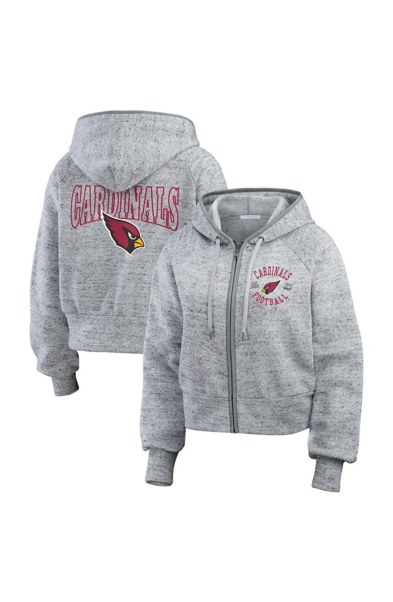 WEAR by Erin Andrews Women's WEAR by Erin Andrews  Heather Gray Arizona Cardinals Speckled Fleece Cropped Full-Zip Hoodie, Main, color, Heather Gray